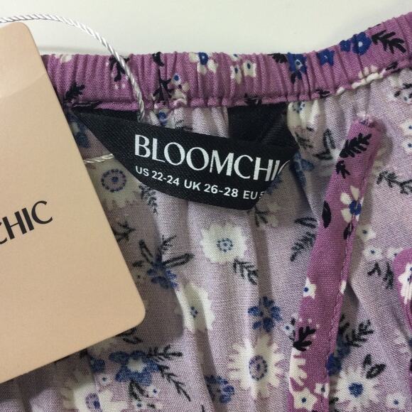 BLOOMCHIC 22-24 3X Plus Lilac Floral Sweetheart Neck Pocket Midi Dress NWT B89 - Picture 8 of 11